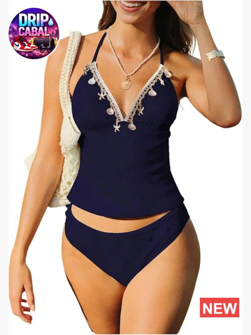 Hal Neck Tie Backless Y2K Tankini Swim Set